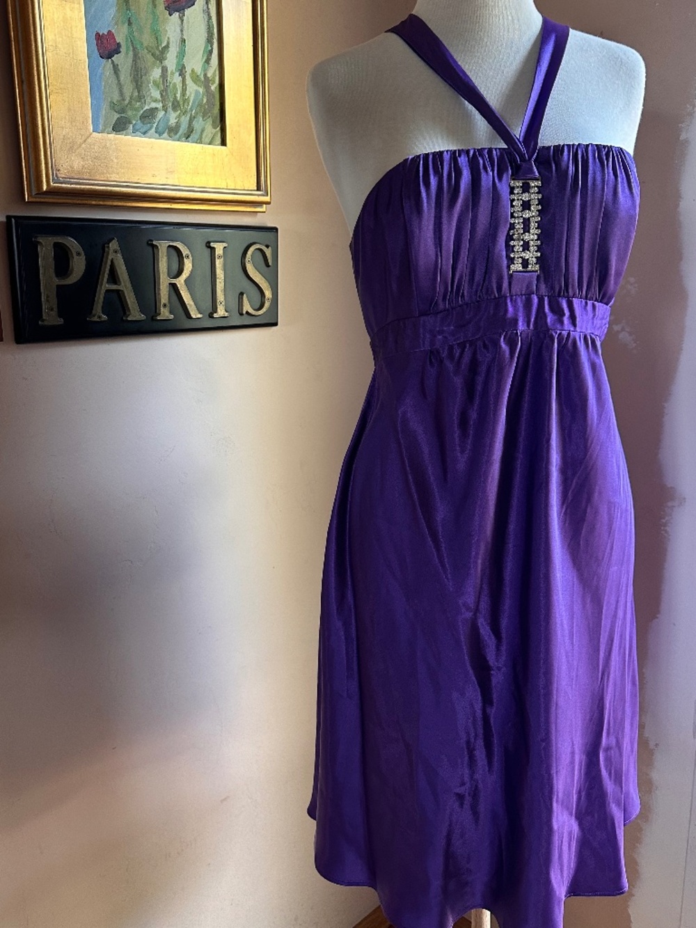 VTG Gunne Sax Jessica McClintock Purple Halter Satin Cocktail Dress Size 9